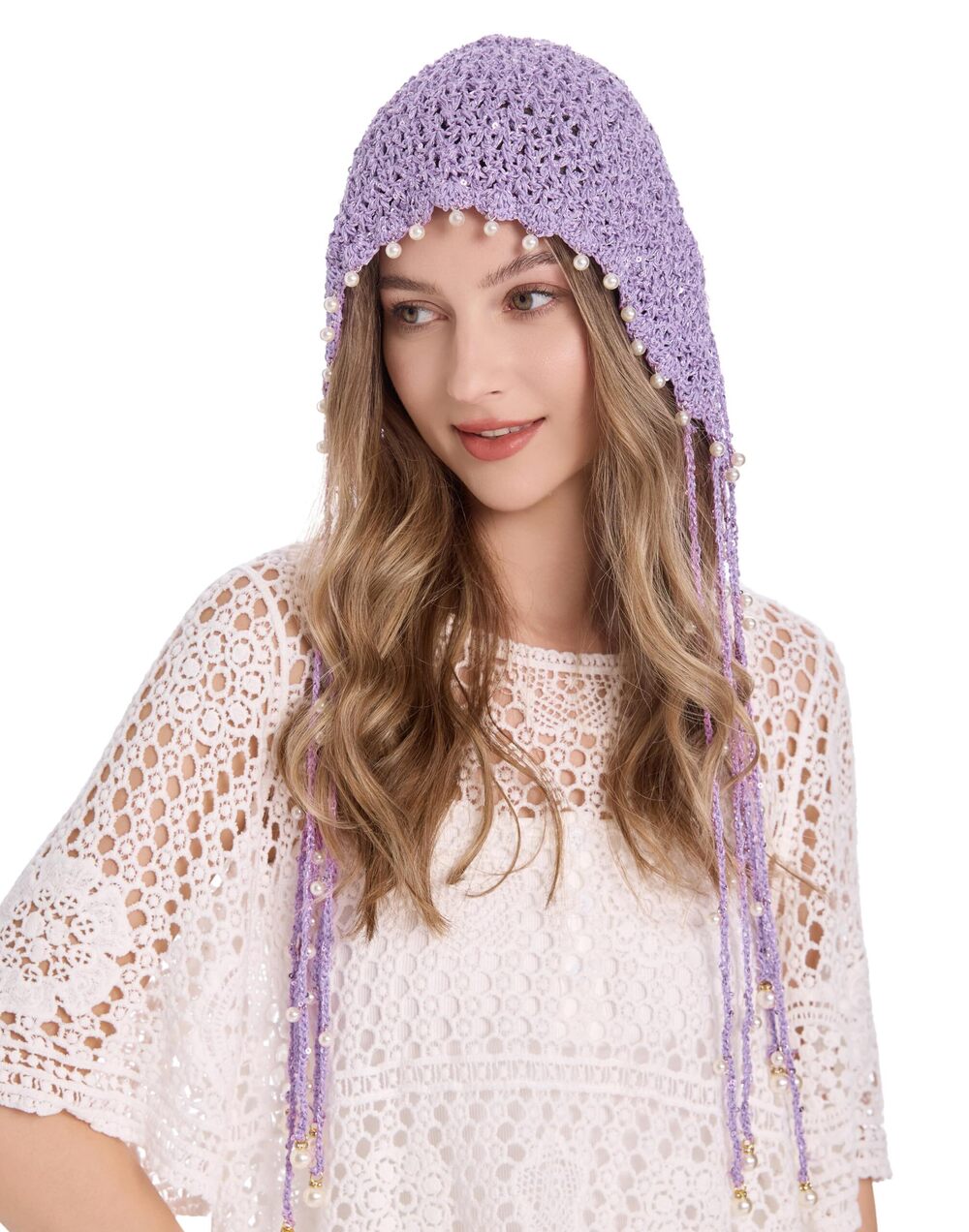 5495 Cotton Crochet Slouchy Beanie Hat with Tassel Handmade Knit Skull Cap
